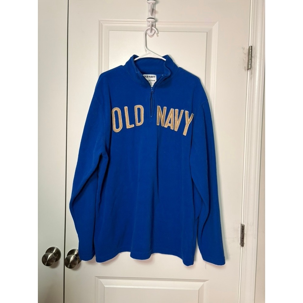 Old Navy Mens XXL Royal Blue Quarter Zip Fleece Pullover Logo Sweatshirt